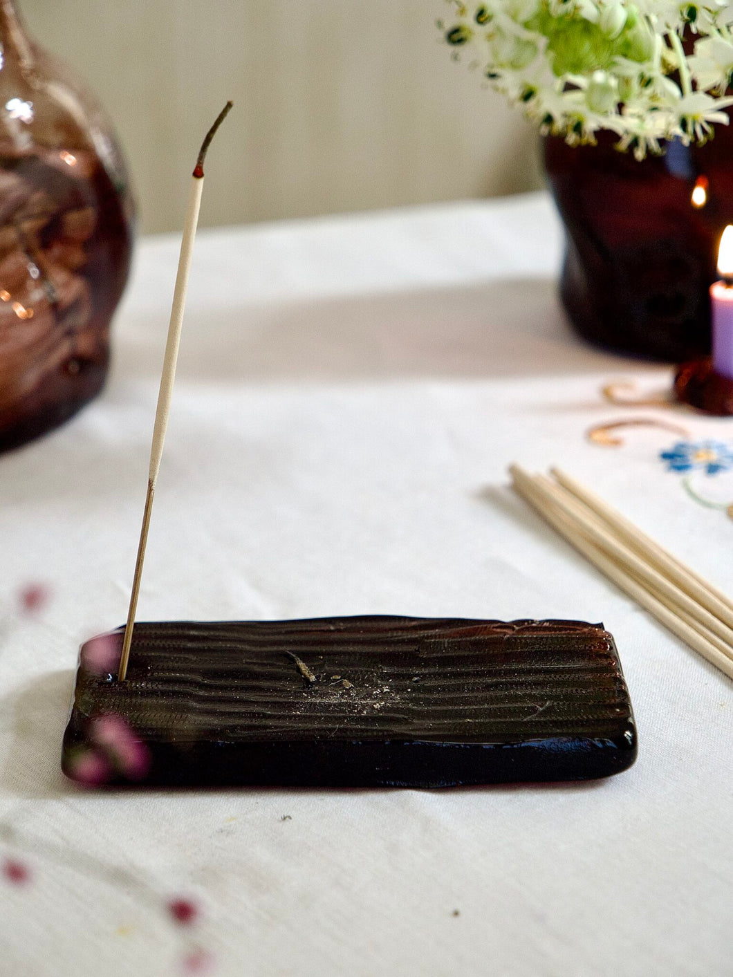 Blown glass Incense Holder, Raspberry