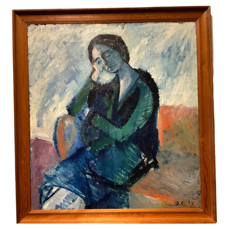 Vintage Portrait, “Girl Sitting” Oil on Canvas, Denmark